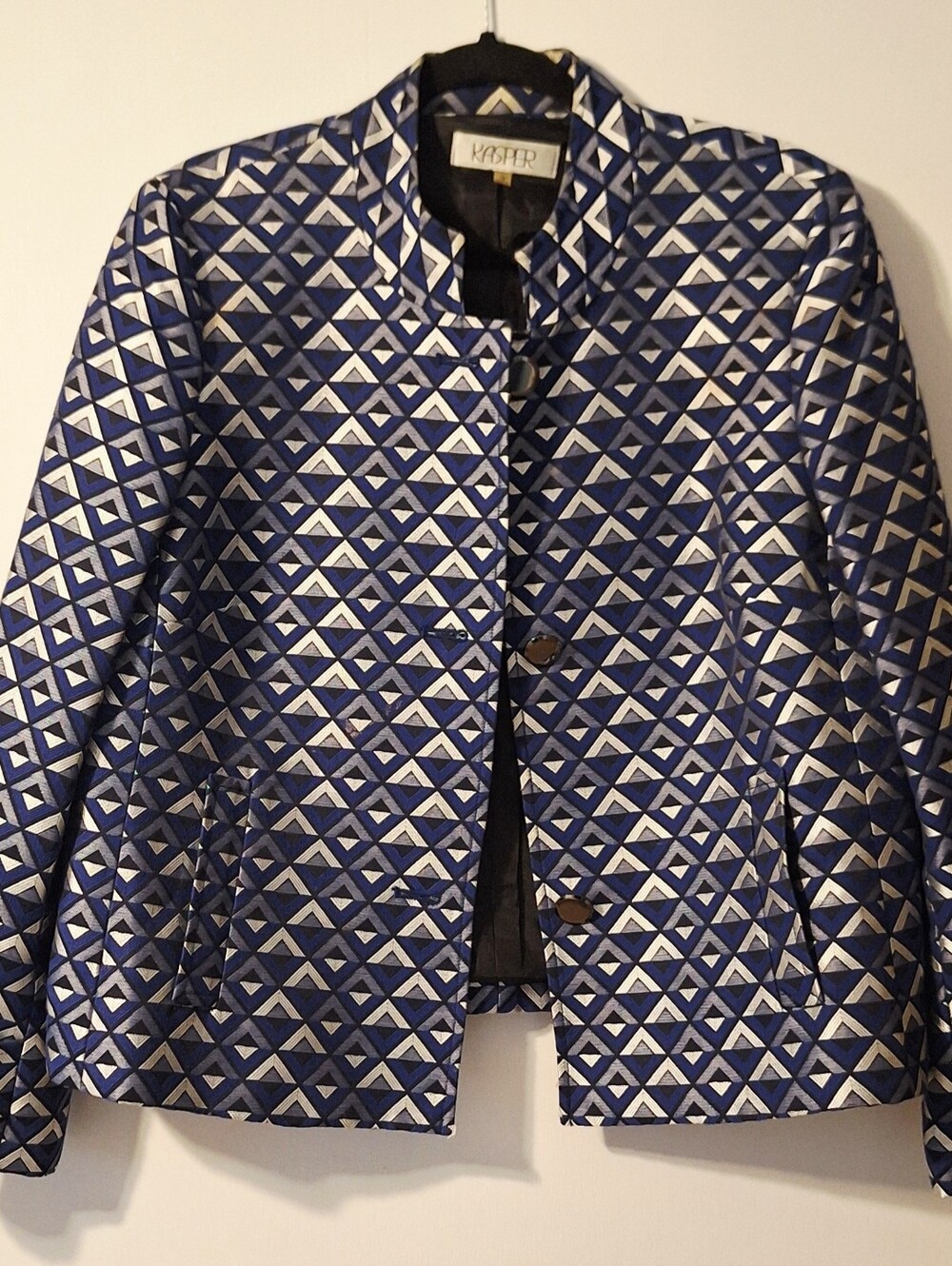 Kasper Navy and White Geometric Jacket And Dress Suit